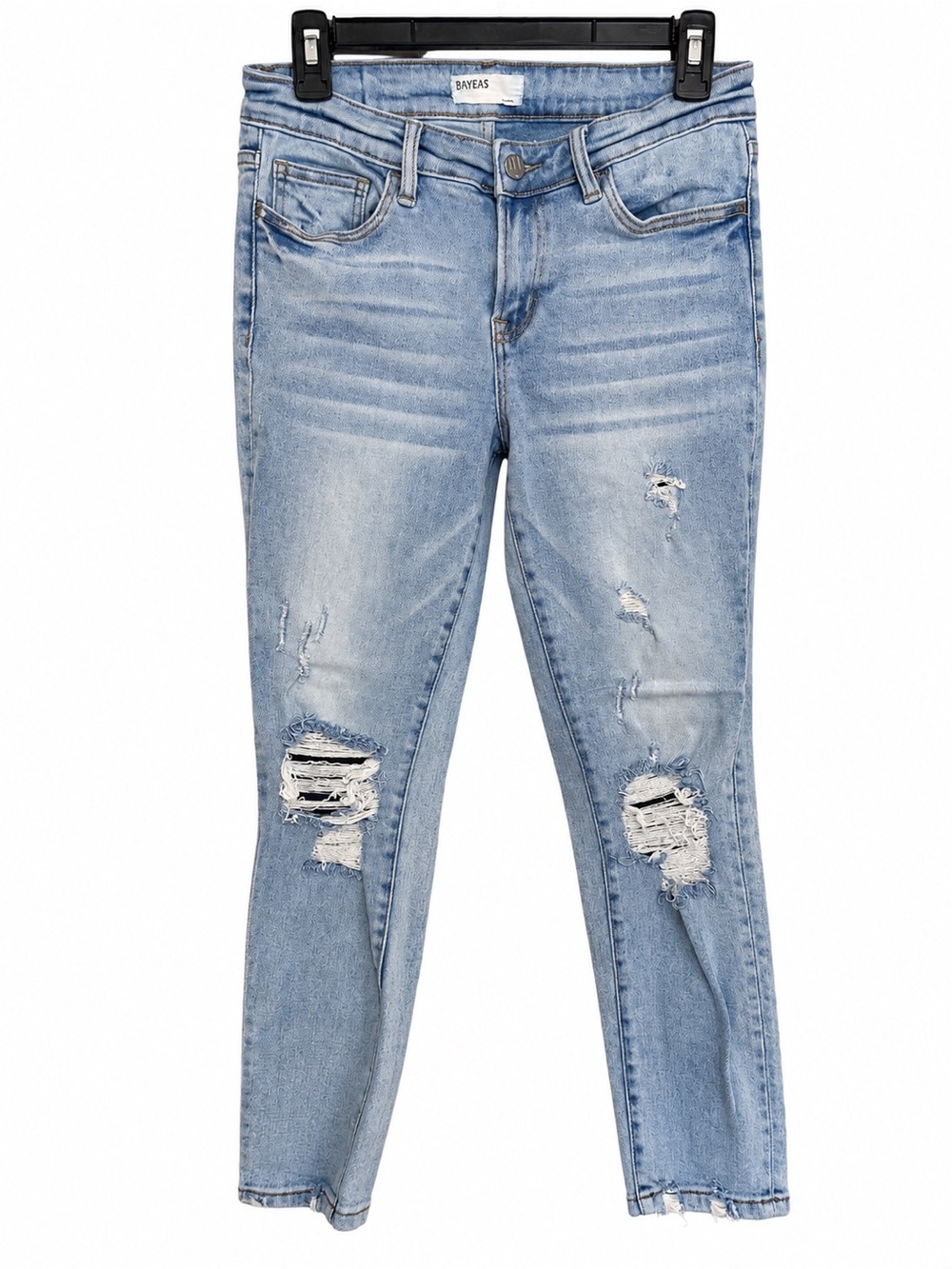 Bayeas Light Blue Distressed Cropped Jeans